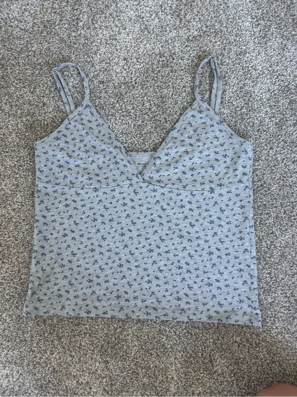 Brandy Melville Light Gray and Navy Floral Print Tank Top